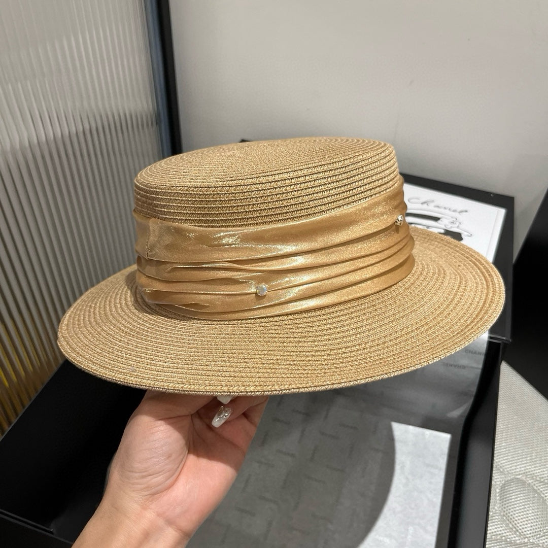 MIU MIU MM STRAW HAT IN BEIGE WITH RHINESTONE EMBELLISHED