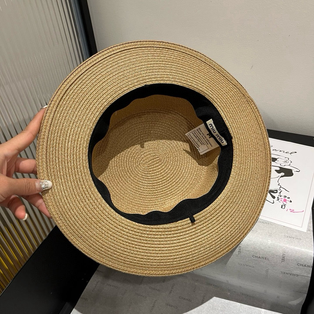 MIU MIU MM STRAW HAT IN BEIGE WITH RHINESTONE EMBELLISHED