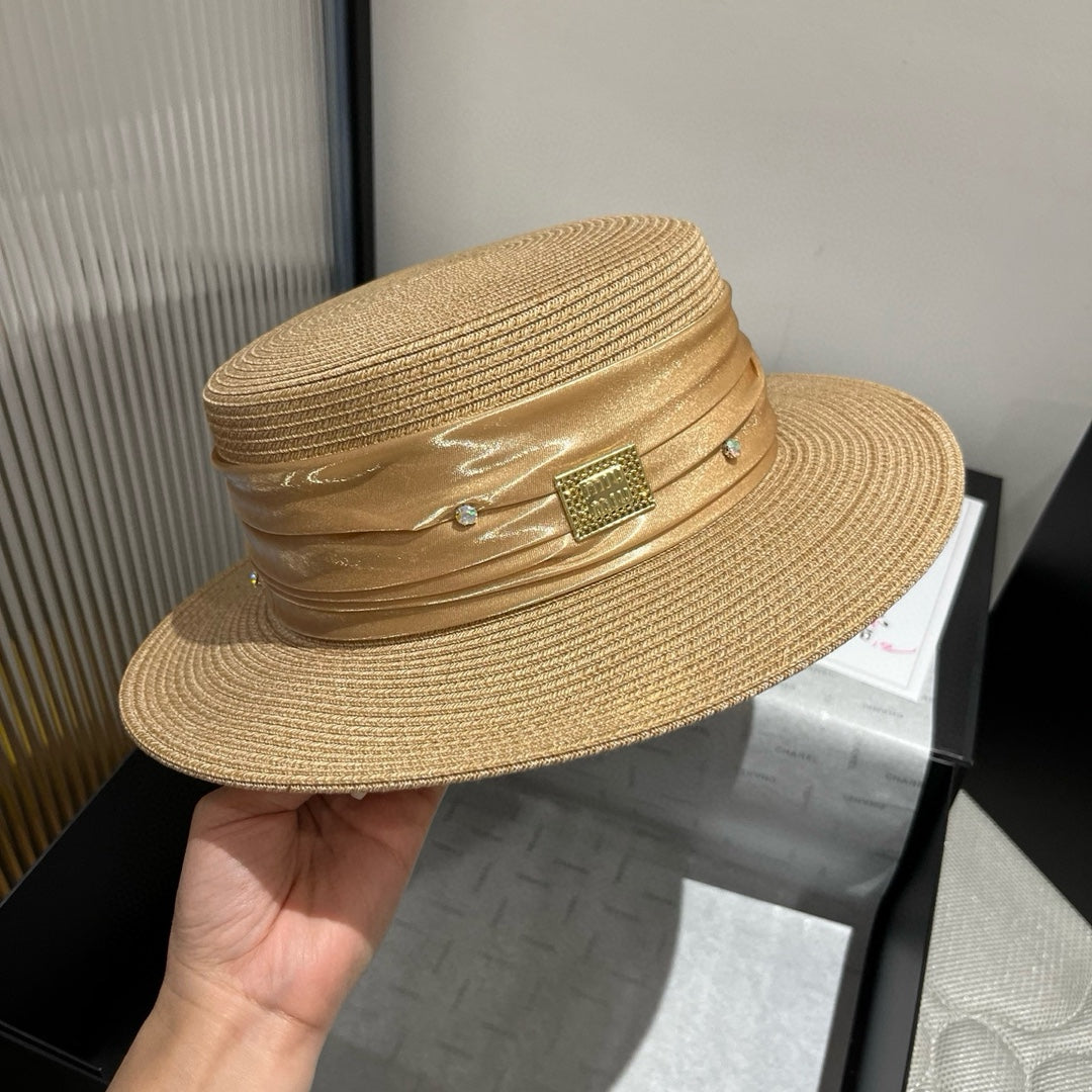 MIU MIU MM STRAW HAT IN BEIGE WITH RHINESTONE EMBELLISHED