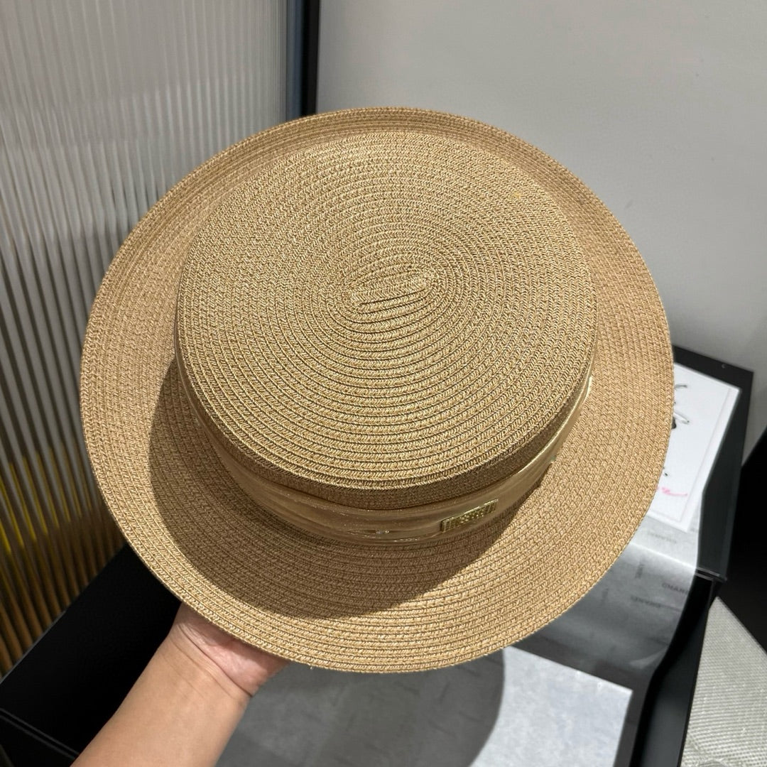 MIU MIU MM STRAW HAT IN BEIGE WITH RHINESTONE EMBELLISHED