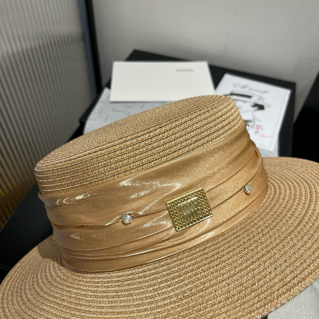 MIU MIU MM STRAW HAT IN BEIGE WITH RHINESTONE EMBELLISHED