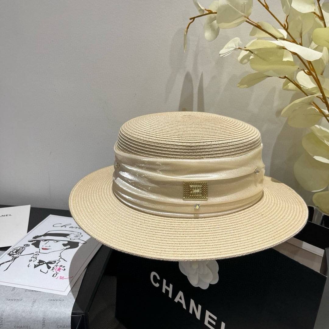 MIU MIU MM STRAW HAT IN LIGHT BEIGE WITH RHINESTONE EMBELLISHED
