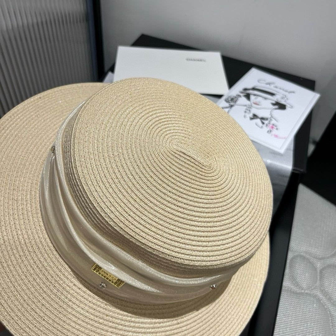MIU MIU MM STRAW HAT IN LIGHT BEIGE WITH RHINESTONE EMBELLISHED