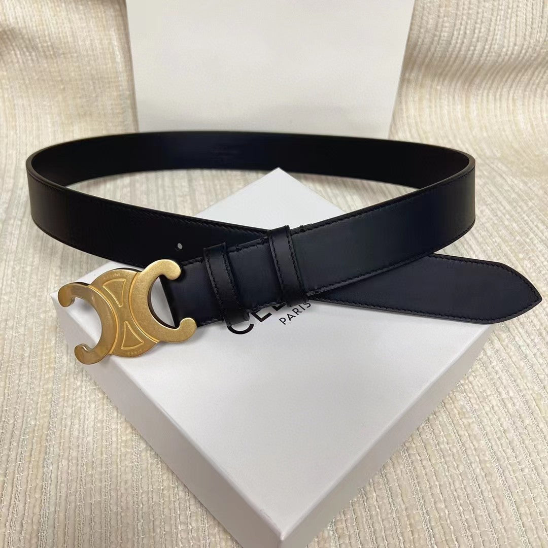CELINE Celin medium triomphe belt black leather