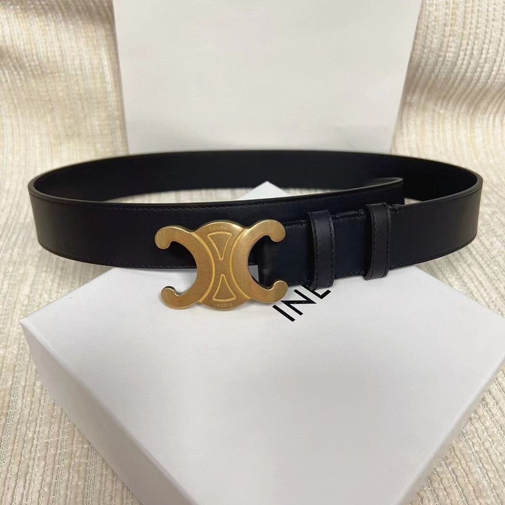 CELINE Celin medium triomphe belt black leather