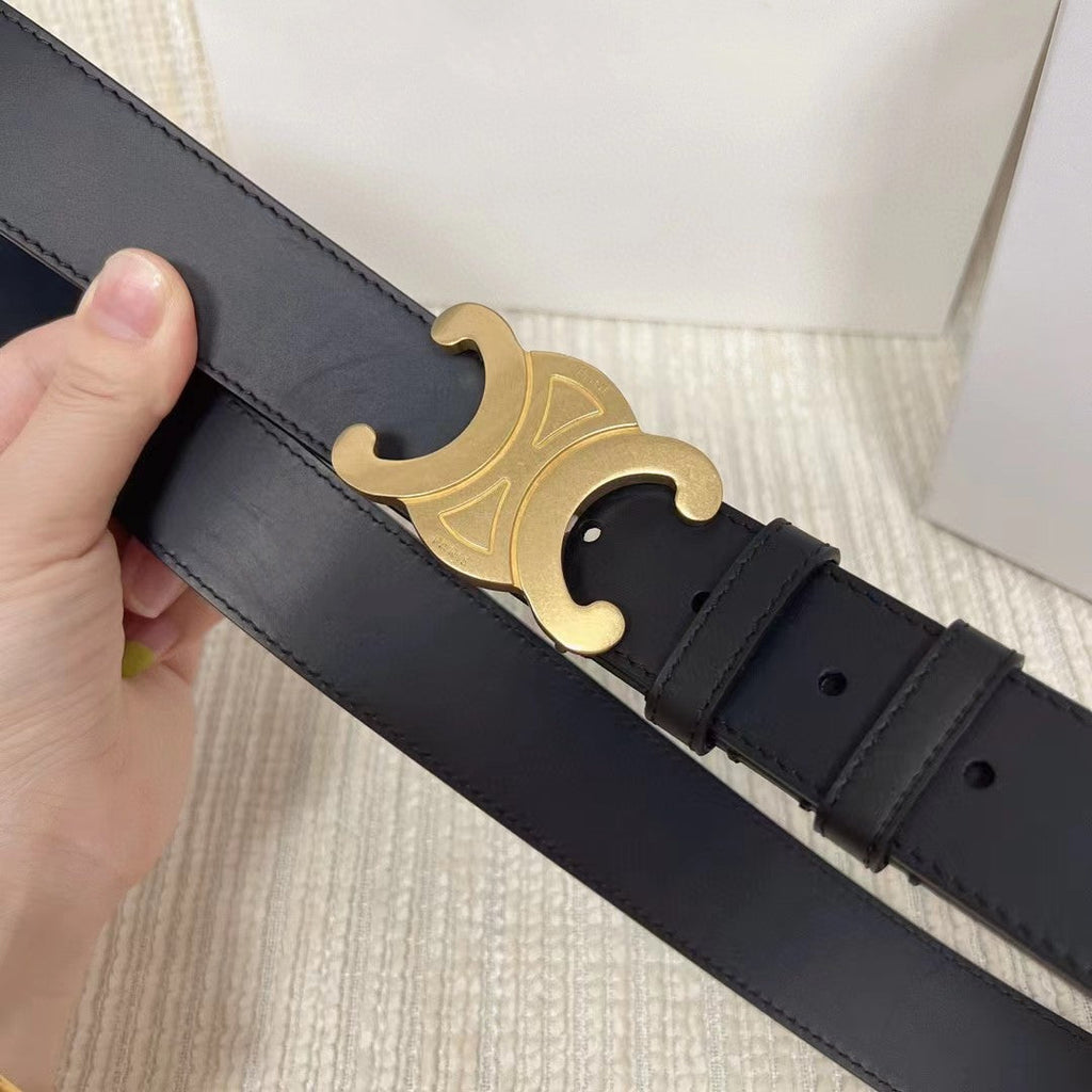 CELINE Celin medium triomphe belt black leather