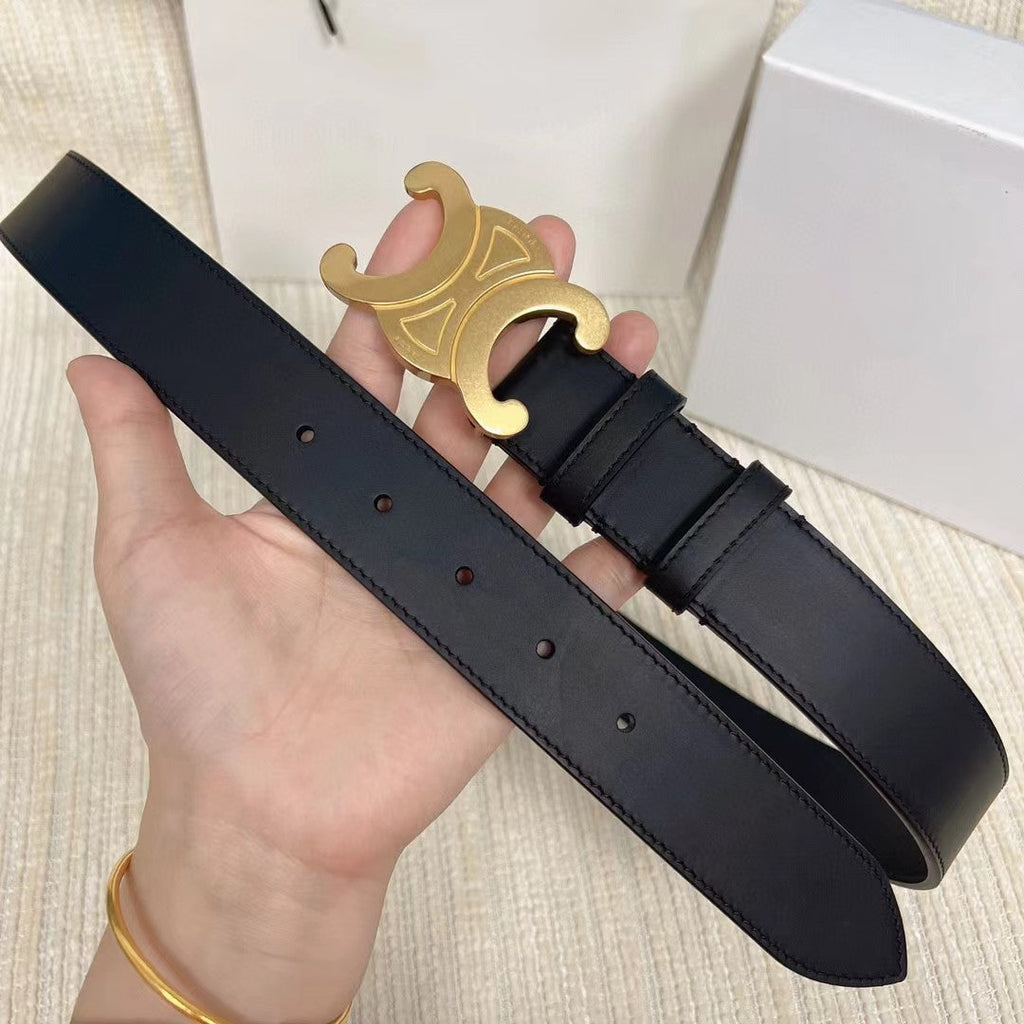CELINE Celin medium triomphe belt black leather