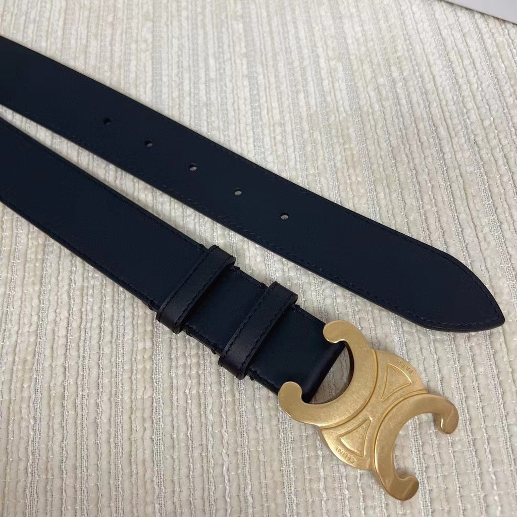 CELINE Celin medium triomphe belt black leather