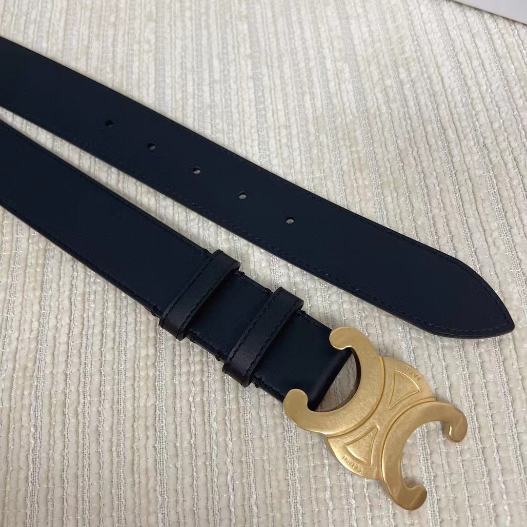 CELINE Celin medium triomphe belt black leather
