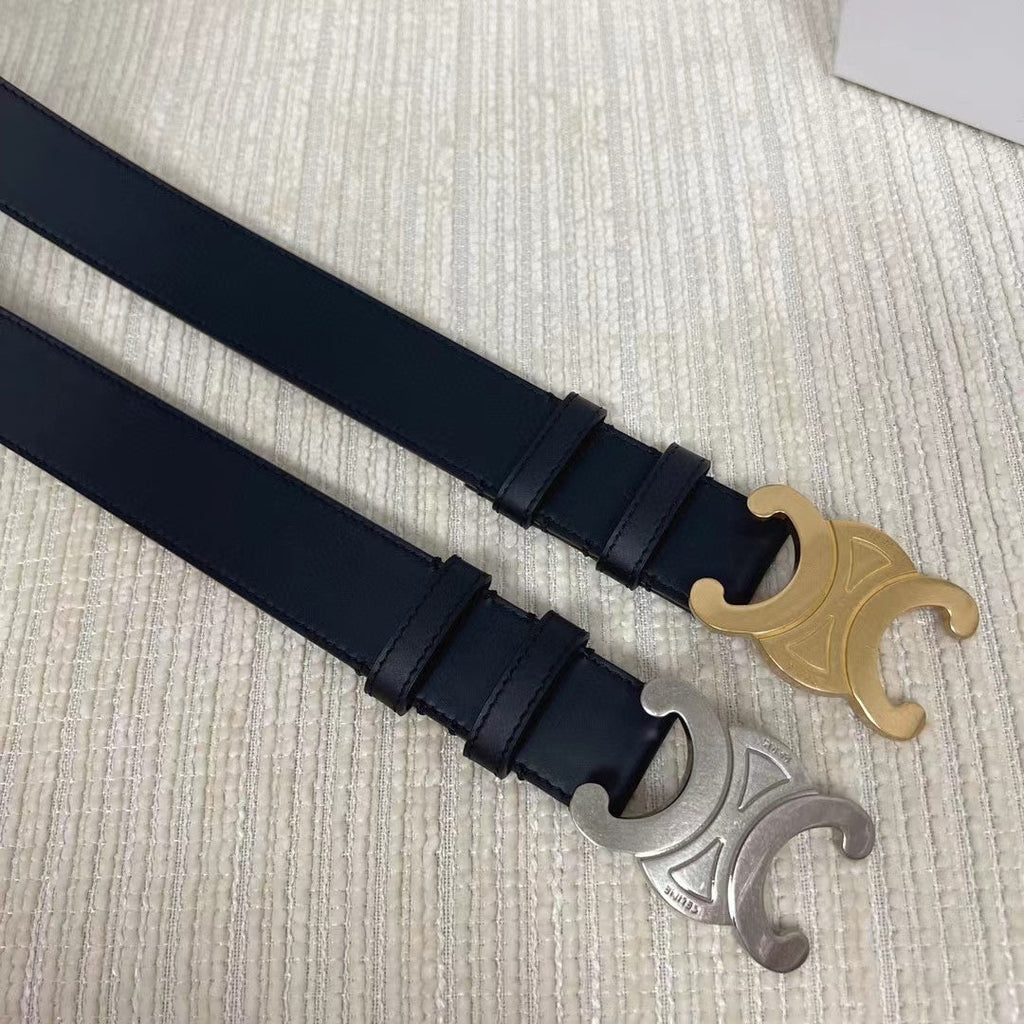 CELINE Celin medium triomphe belt black leather