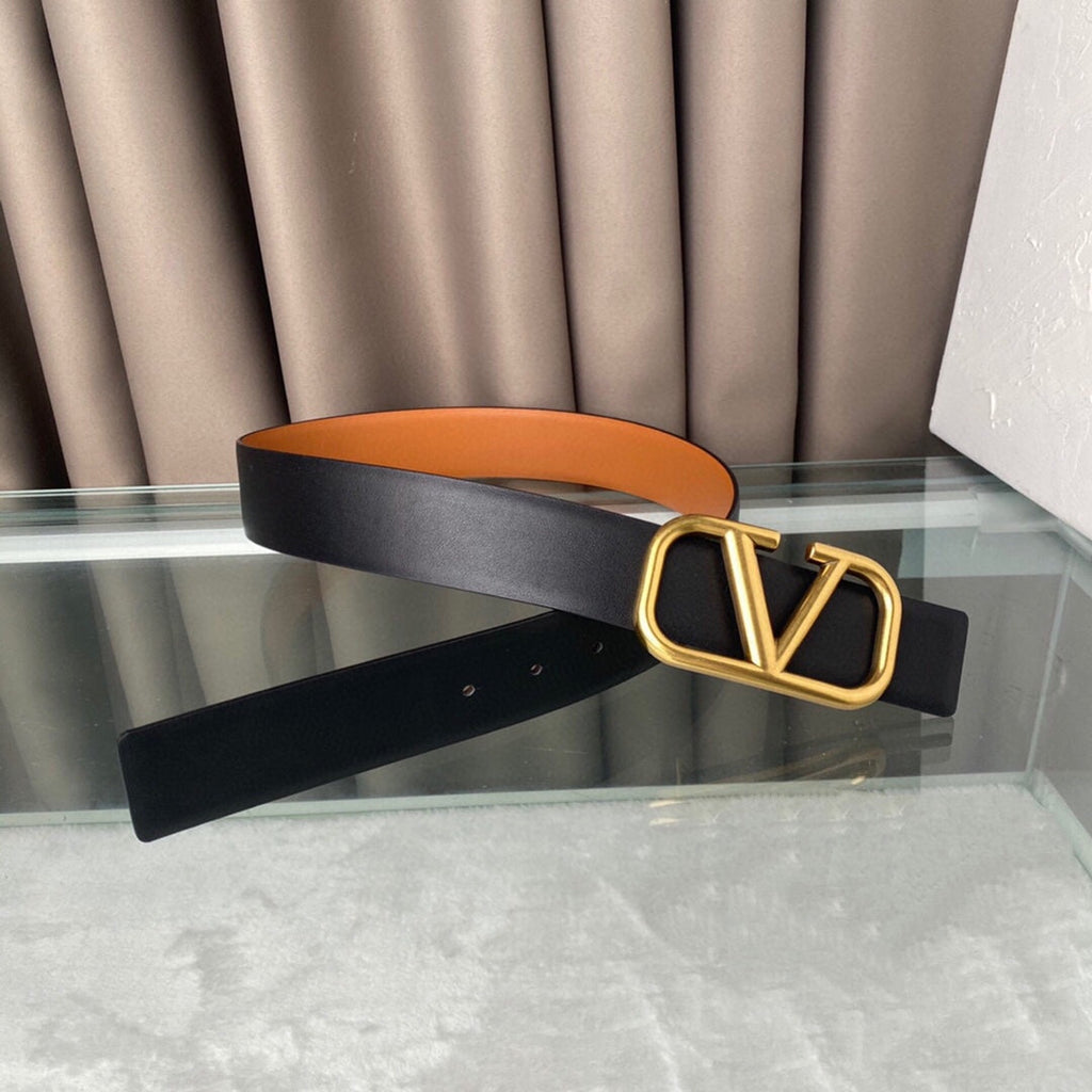 VALENTINO REVERSIBLE VLOGO SIGNATURE BELT IN GLOSSY TAN BLACK CALFSKIN GHW 40 MM