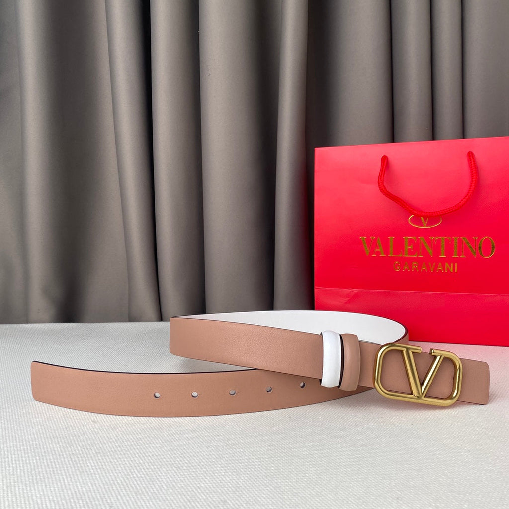 VALENTINO REVERSIBLE VLOGO SIGNATURE BELT IN GLOSSY BEIGE WHITE CALFSKIN GHW 30 MM