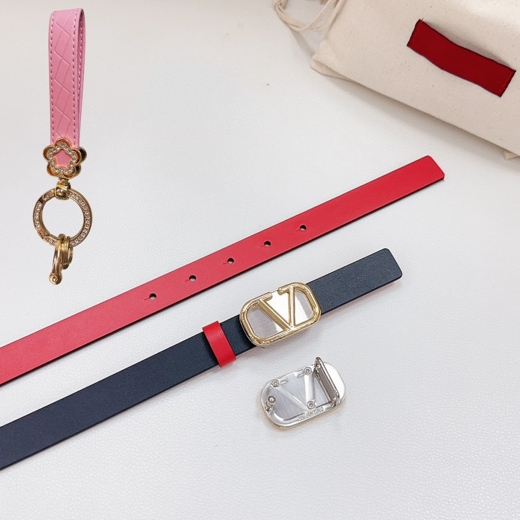 VALENTINO Gold Vlogo and Silver Hardware Buckle Black Red Calfskin 20mm