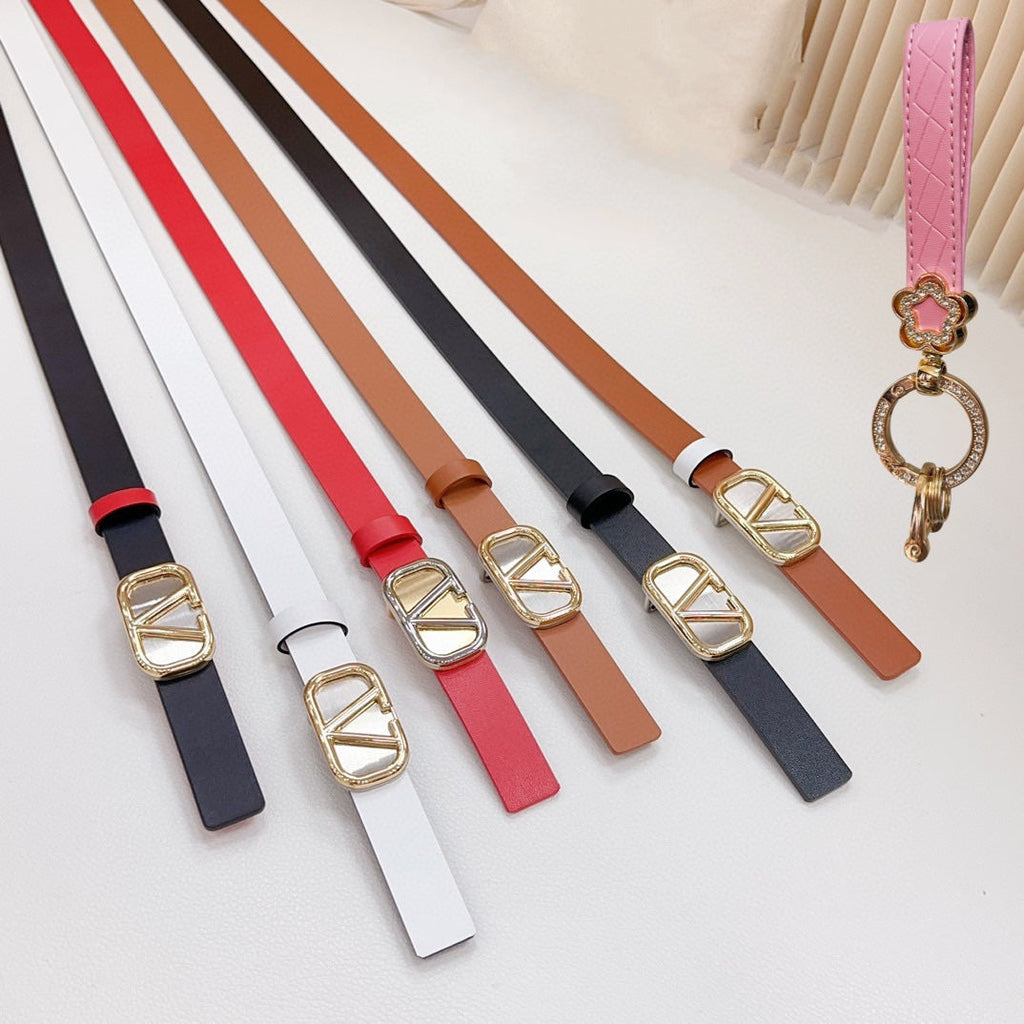 VALENTINO Gold Vlogo and Silver Hardware Buckle Black Red Calfskin 20mm