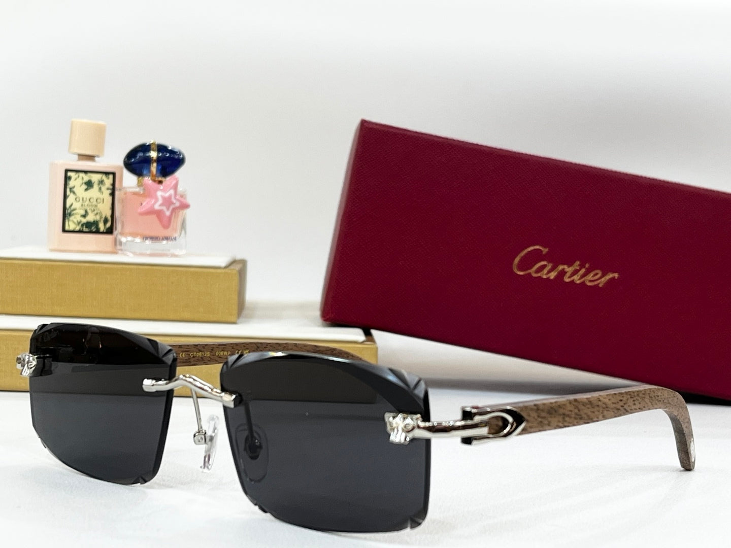 CARTIER RIMLESS RECTANGULAR FRAME SUNGLASSES CT0612S IN METAL