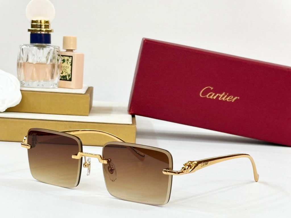 CARTIER PANTHÈRE RIMLESS SQUARE FRAME SUNGLASSES 564103 IN METAL