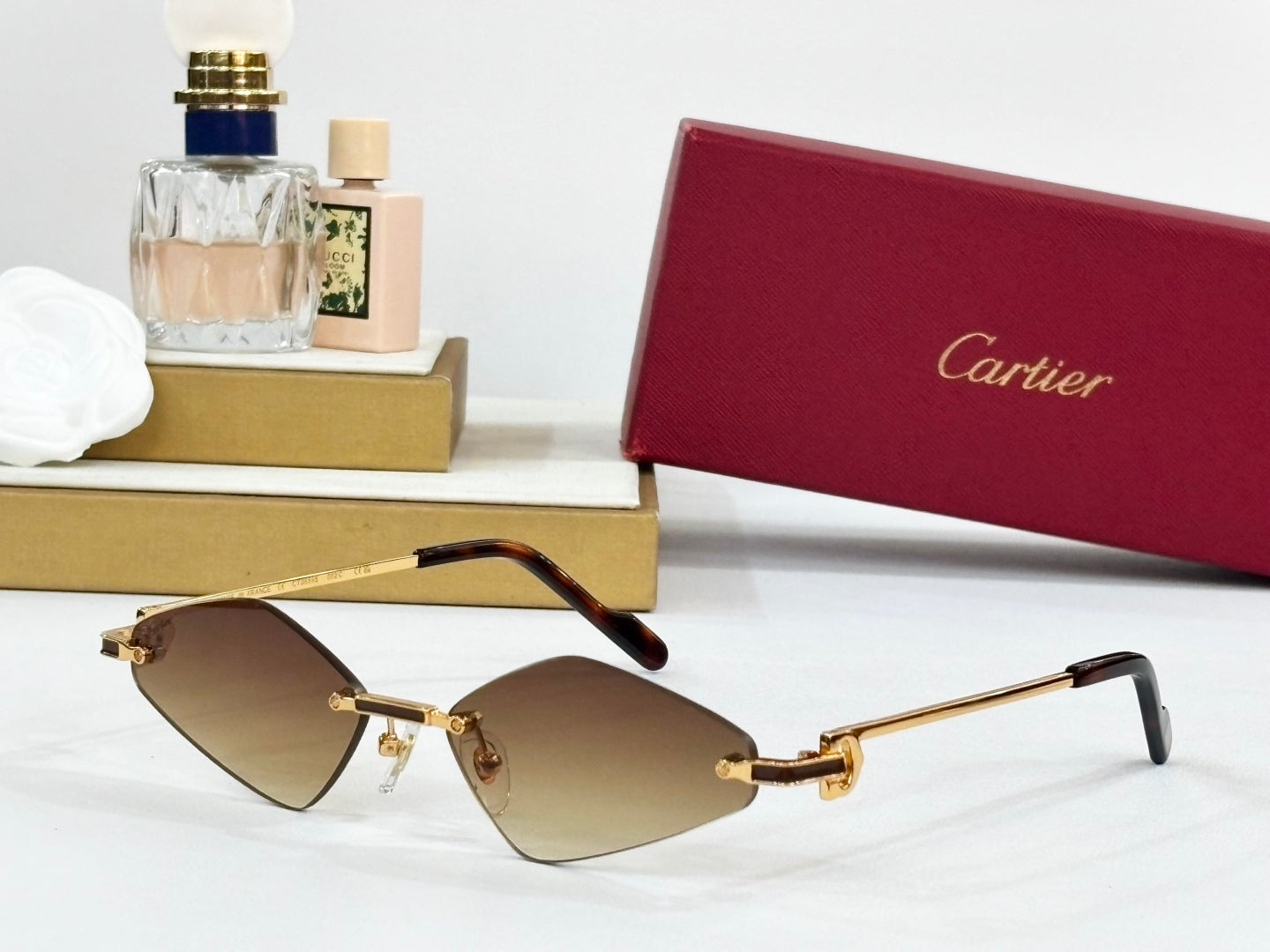 CARTIER RIMLESS ANGULAR FRAME SUNGLASSES CT0695 IN METAL
