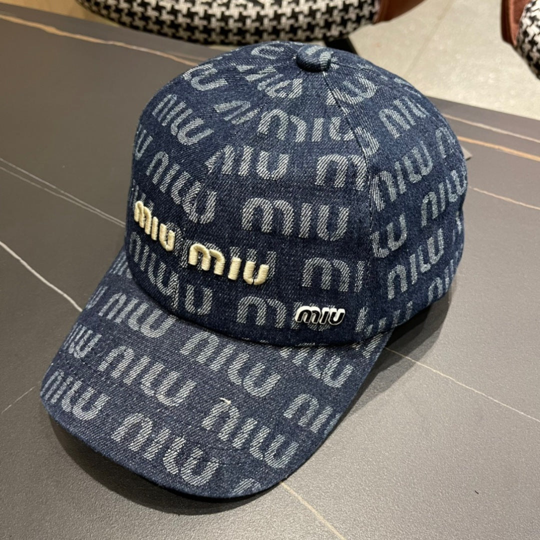 MIU MIU MM BASEBALL CAP IN BLUE DENIM