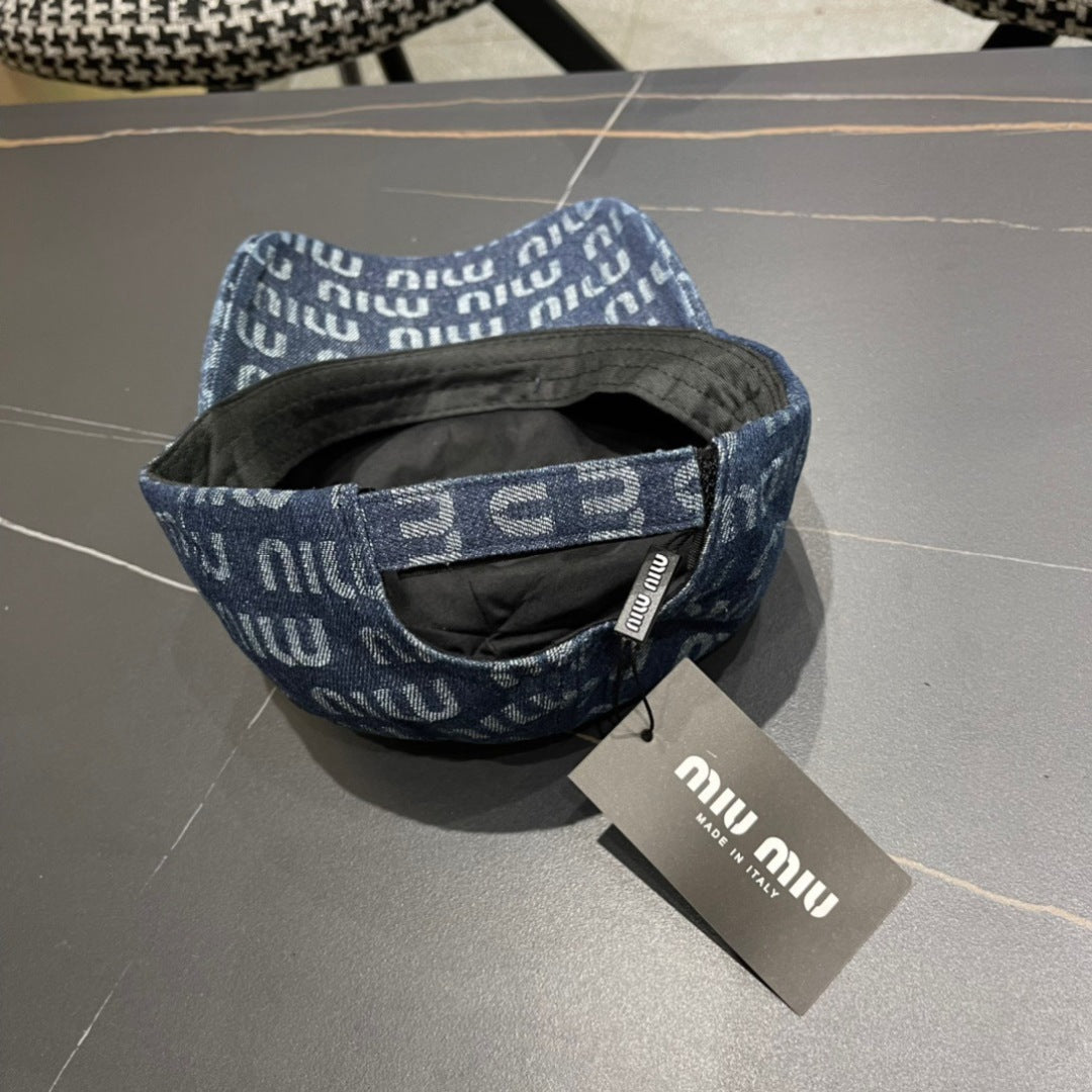MIU MIU MM BASEBALL CAP IN BLUE DENIM