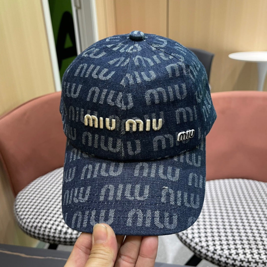 MIU MIU MM BASEBALL CAP IN BLUE DENIM