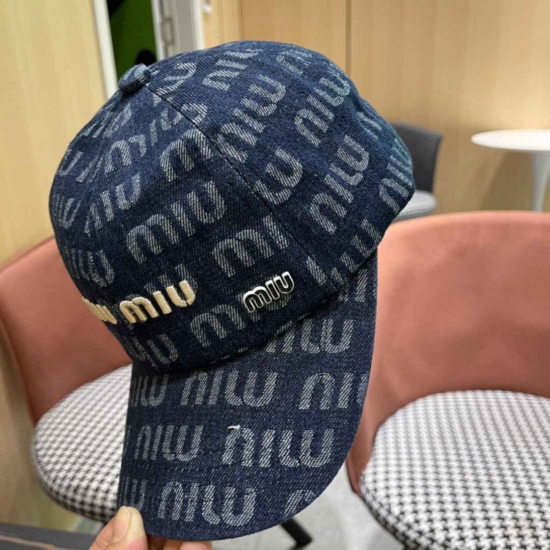 MIU MIU MM BASEBALL CAP IN BLUE DENIM