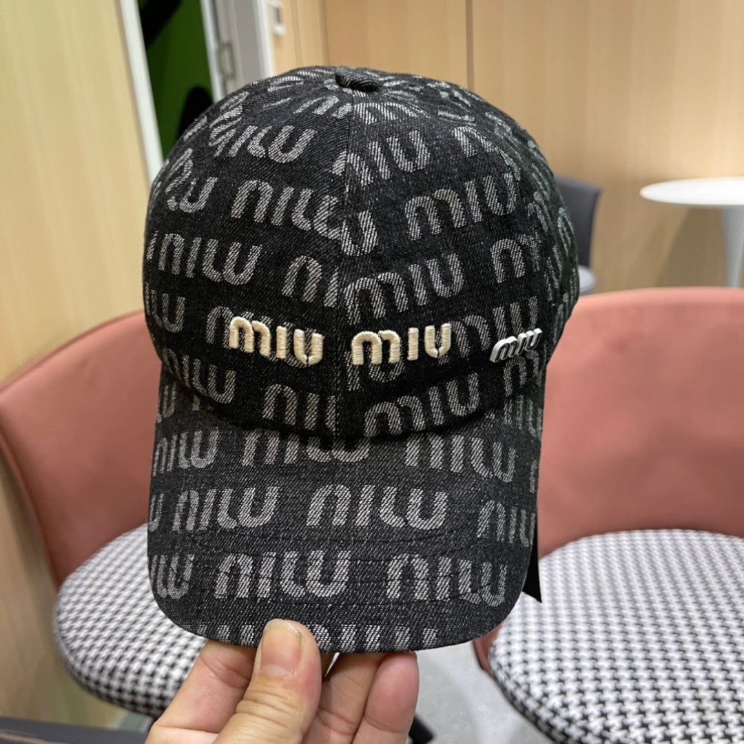 MIU MIU MM BASEBALL CAP IN DARK SLATE GRAY DENIM