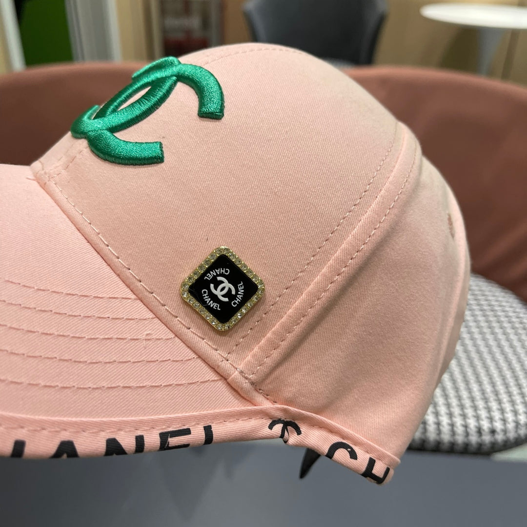 CHANEL BASEBALL HAT PINK WITH LETTERING TRIM 672536