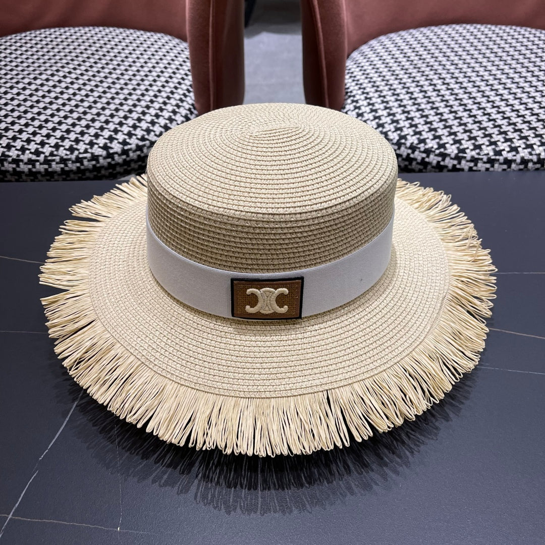CELINE WIDE BRIM HAT MODEL 651884 IN BEIGE WOVEN STRAW
