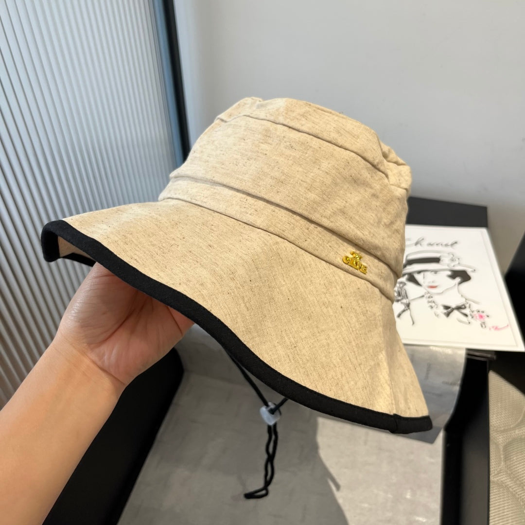 CELINE BUCKET HAT MODEL 651982 IN BEIGE SLUB FABRIC