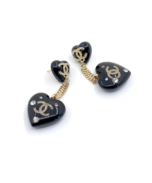 18K  Chanel Heart Pendant Earrings