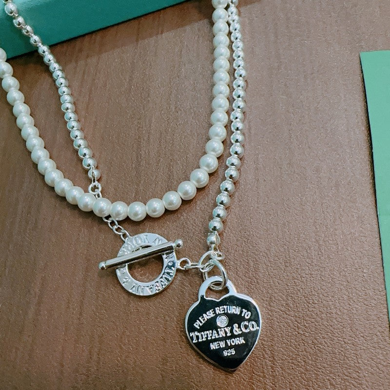 18K Return to Tiffany Heart Tag Chain Pearl Link Necklace
