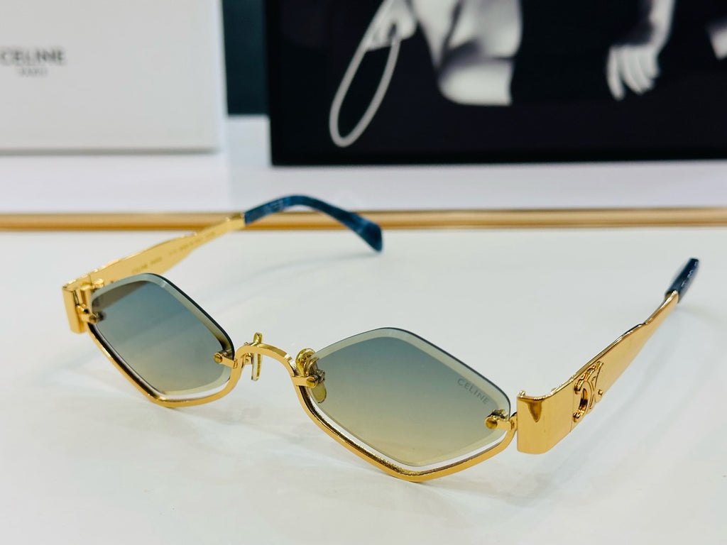 CELINE TRIOMPHE SEMI RIMLESS SUNGLASSES CL42117U IN METAL OCTAGON LENSES