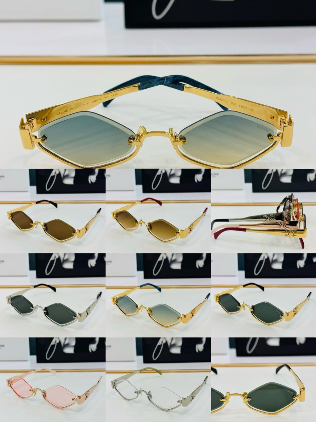 CELINE TRIOMPHE SEMI RIMLESS SUNGLASSES CL42117U IN METAL OCTAGON LENSES