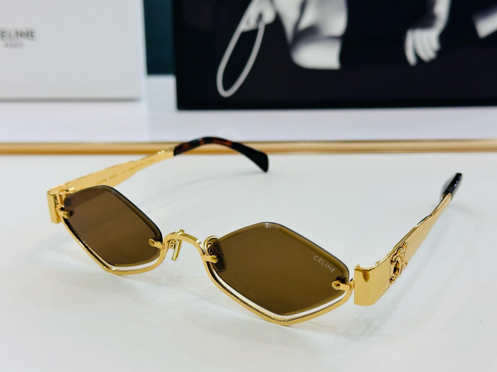 CELINE TRIOMPHE SEMI RIMLESS SUNGLASSES CL42117U IN METAL OCTAGON LENSES