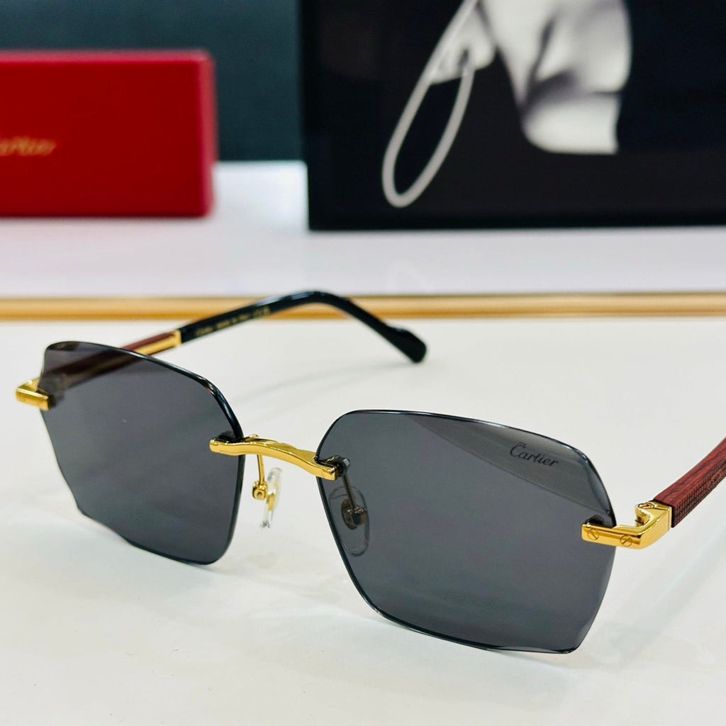 CARTIER SIGNATURE RECTANGULAR FRAME SUNGLASSES CT0483S IN METAL AND WOODEN