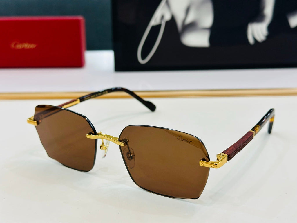 CARTIER SIGNATURE RECTANGULAR FRAME SUNGLASSES CT0483S IN METAL AND WOODEN