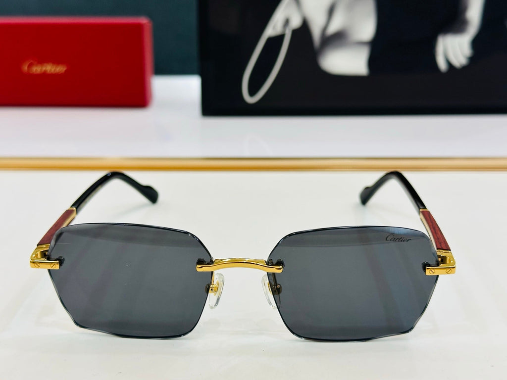 CARTIER SIGNATURE RECTANGULAR FRAME SUNGLASSES CT0483S IN METAL AND WOODEN