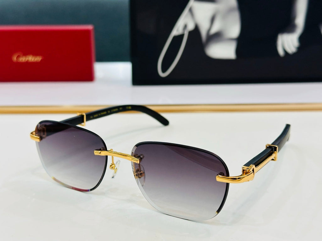 CARTIER RIMLESS SQUARE FRAME SUNGLASSES CT0605S IN METAL AND WOODEN