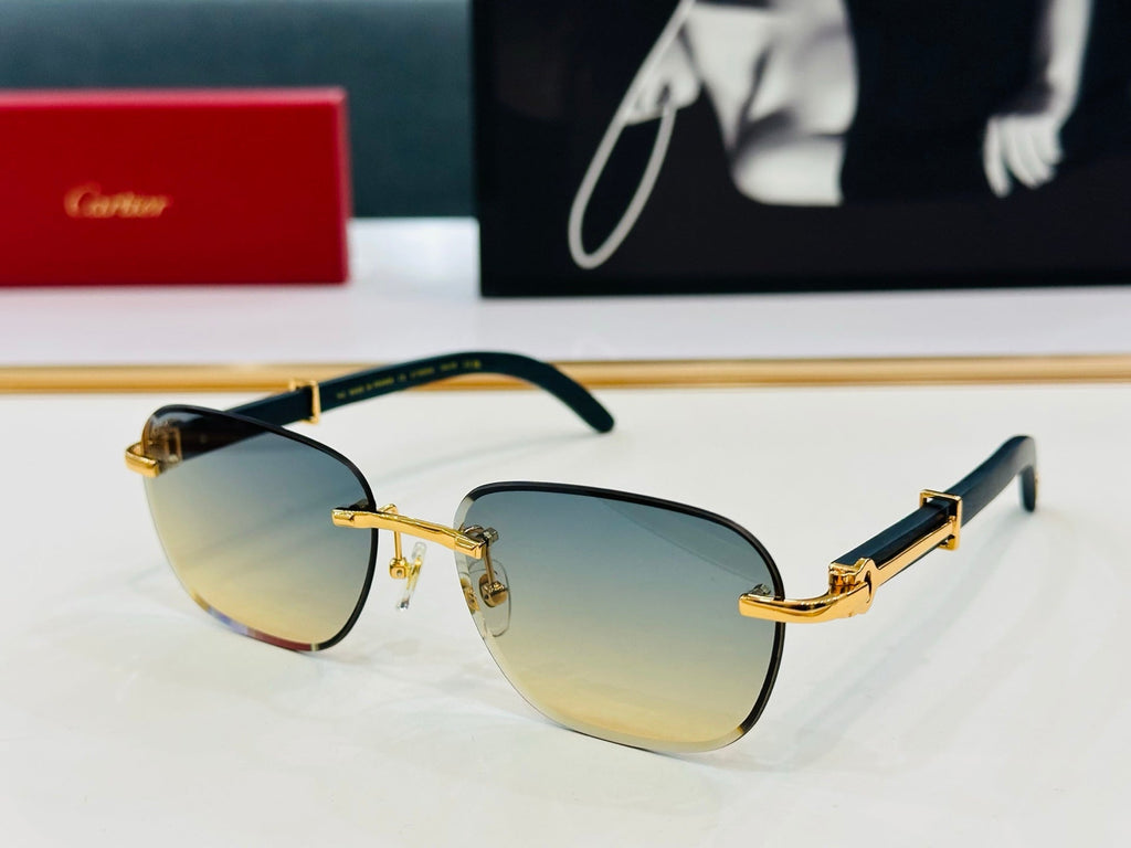 CARTIER RIMLESS SQUARE FRAME SUNGLASSES CT0605S IN METAL AND WOODEN