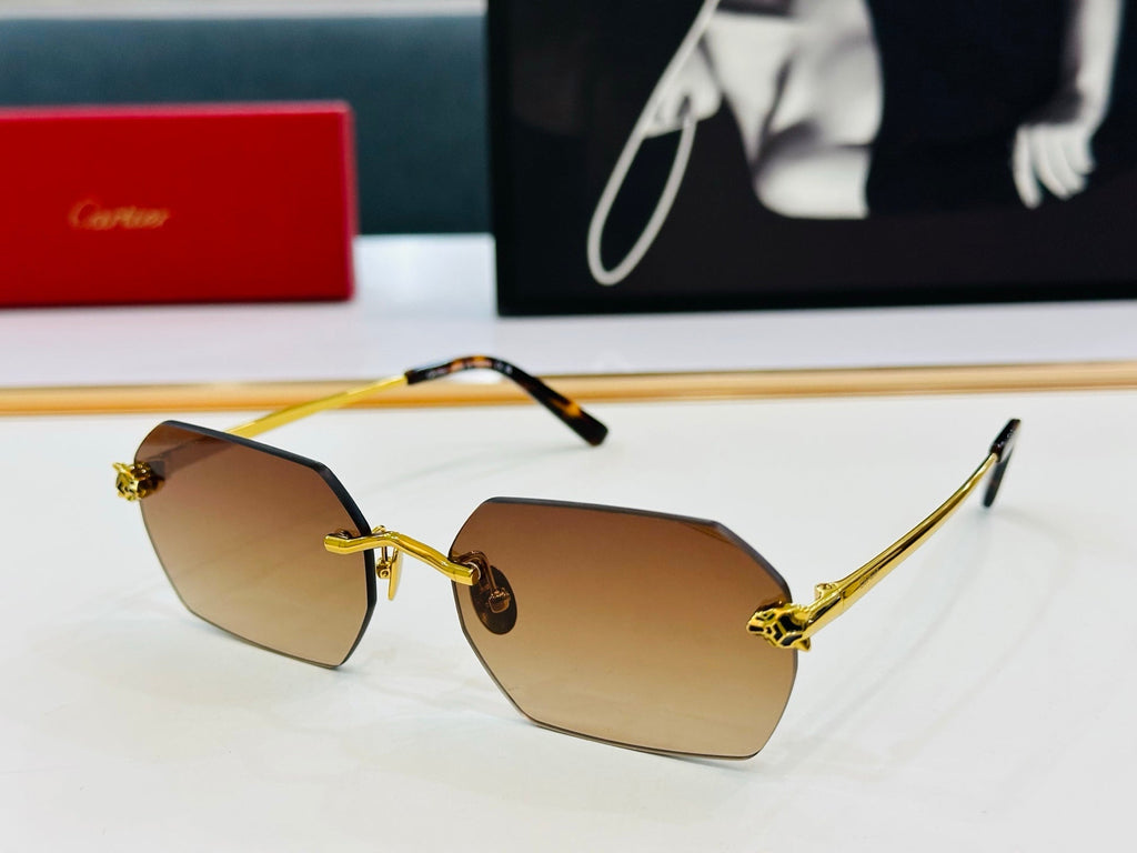 CARTIER PANTHÈRE RIMLESS GEOMETRIC FRAME SUNGLASSES CT0504S IN METAL