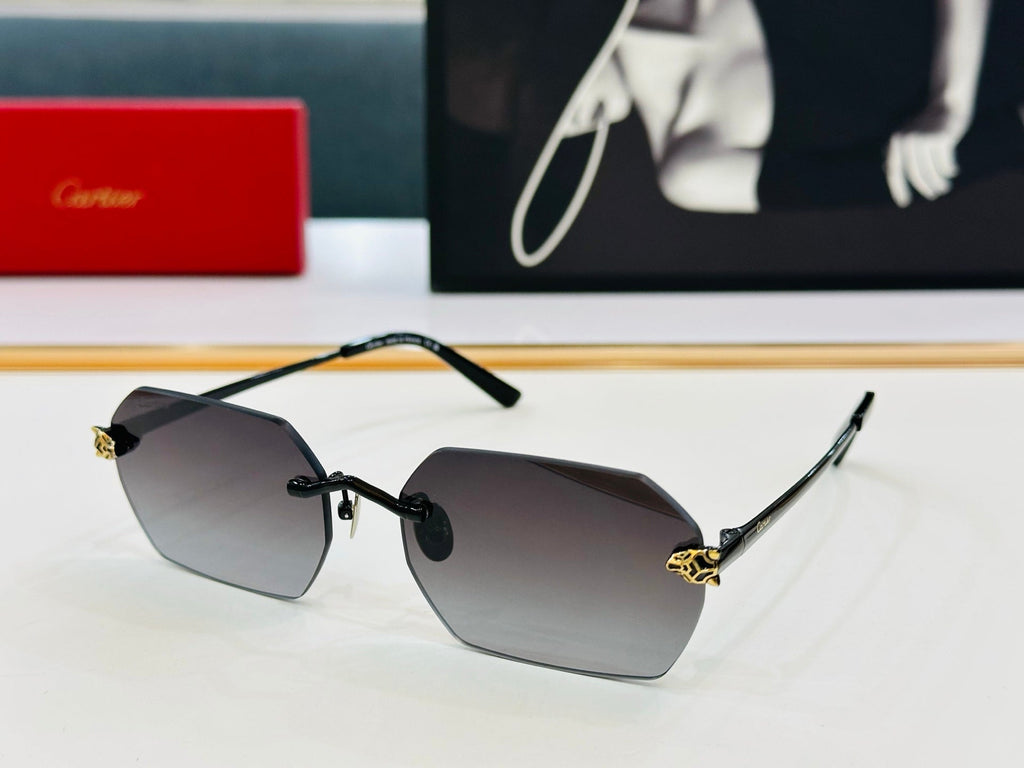 CARTIER PANTHÈRE RIMLESS GEOMETRIC FRAME SUNGLASSES CT0504S IN METAL