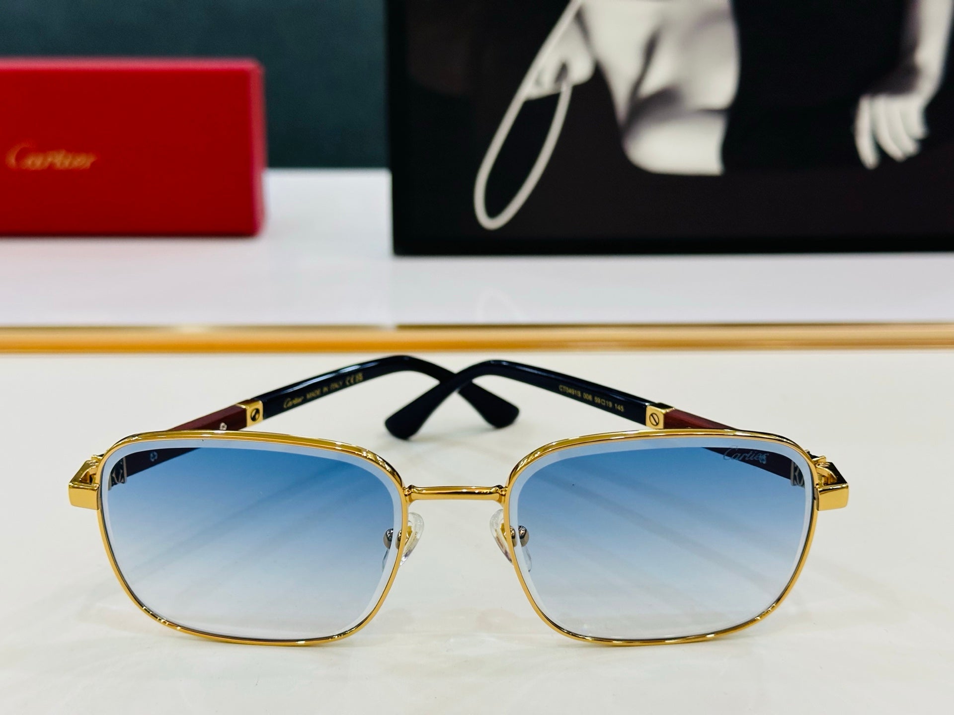 CARTIER PREMIÈRE RECTANGULAR FRAME SUNGLASSES CT0491S IN METAL