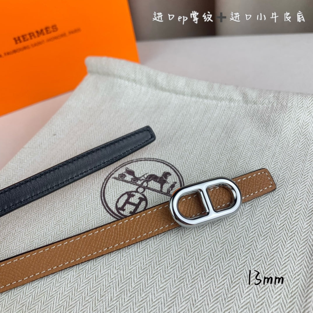 HERMES MAILLON H BELT BUCKLE & REVERSIBLE CIDER ORANGE LEATHER STRAP 13 MM SILVER HARDWARE