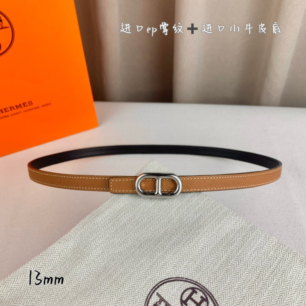 HERMES MAILLON H BELT BUCKLE & REVERSIBLE CIDER ORANGE LEATHER STRAP 13 MM SILVER HARDWARE