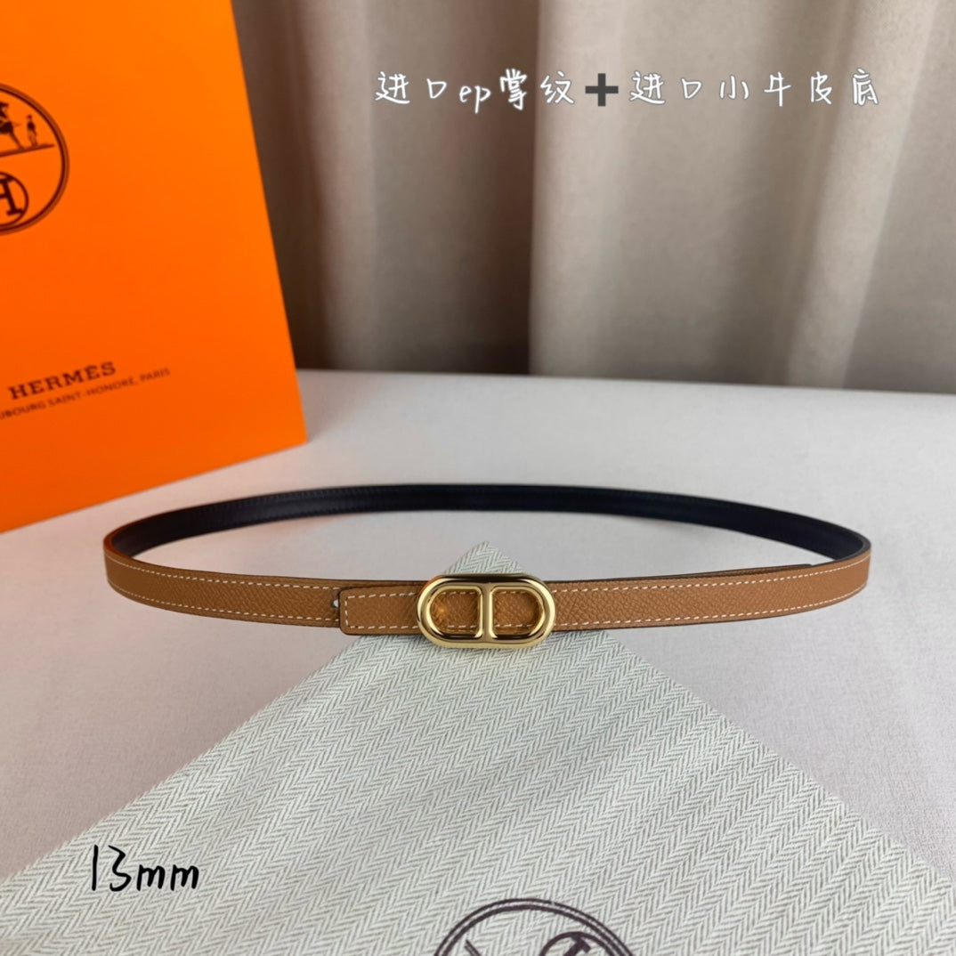 HERMES MAILLON H BELT BUCKLE & REVERSIBLE CIDER ORANGE LEATHER STRAP 13 MM GOLDEN HARDWARE
