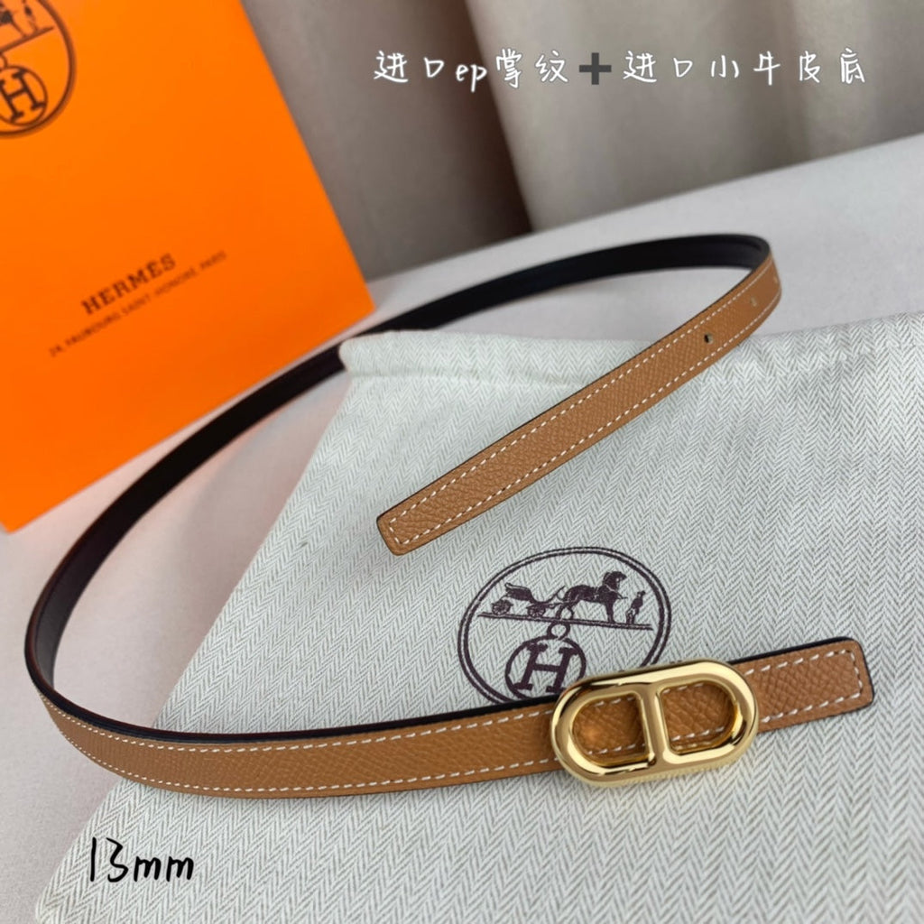HERMES MAILLON H BELT BUCKLE & REVERSIBLE CIDER ORANGE LEATHER STRAP 13 MM GOLDEN HARDWARE