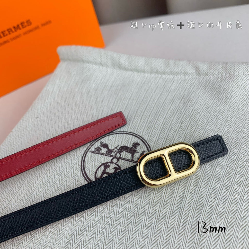 HERMES MAILLON H BELT BUCKLE & REVERSIBLE BLACK LEATHER STRAP 13 MM GOLD HARDWARE