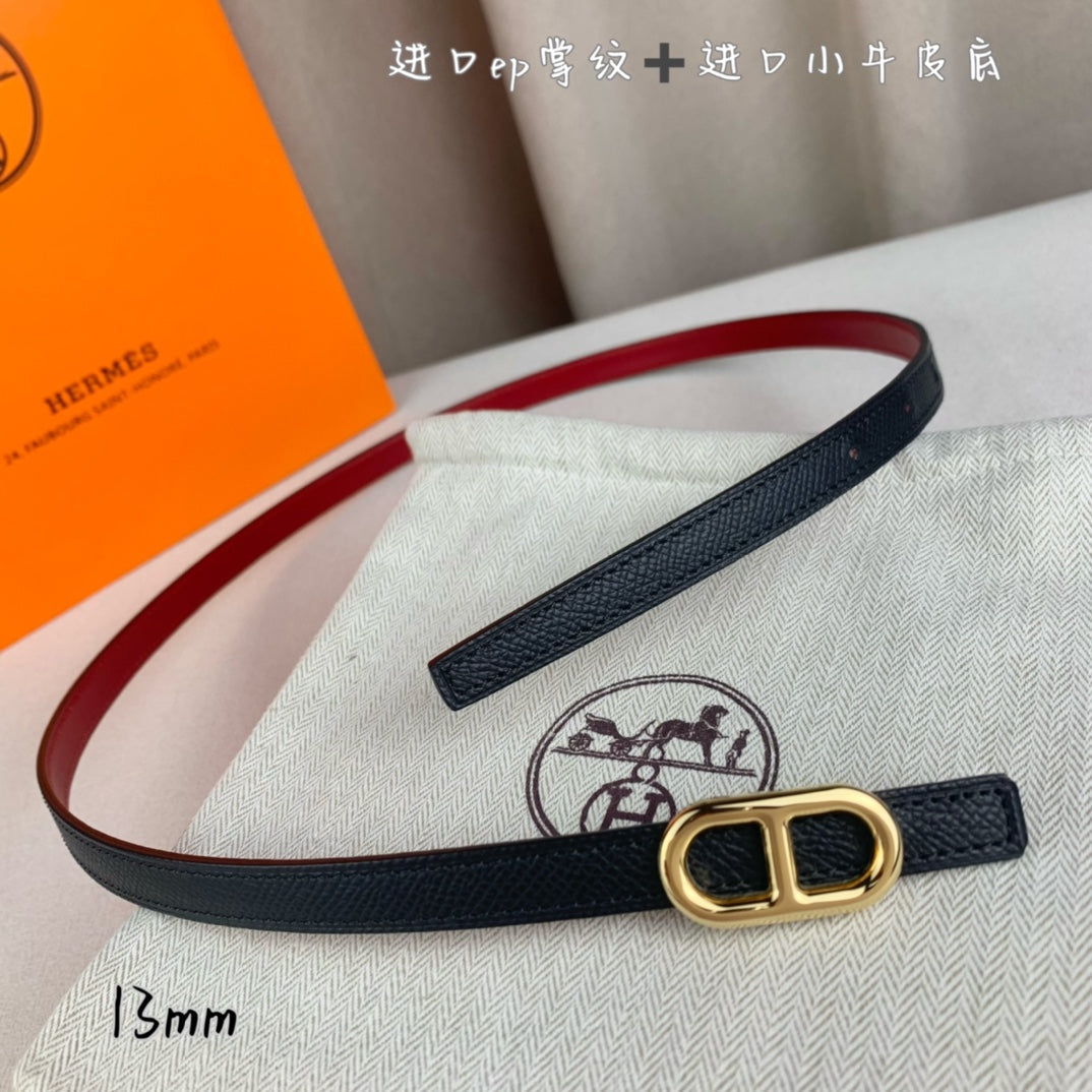 HERMES MAILLON H BELT BUCKLE & REVERSIBLE BLACK LEATHER STRAP 13 MM GOLD HARDWARE