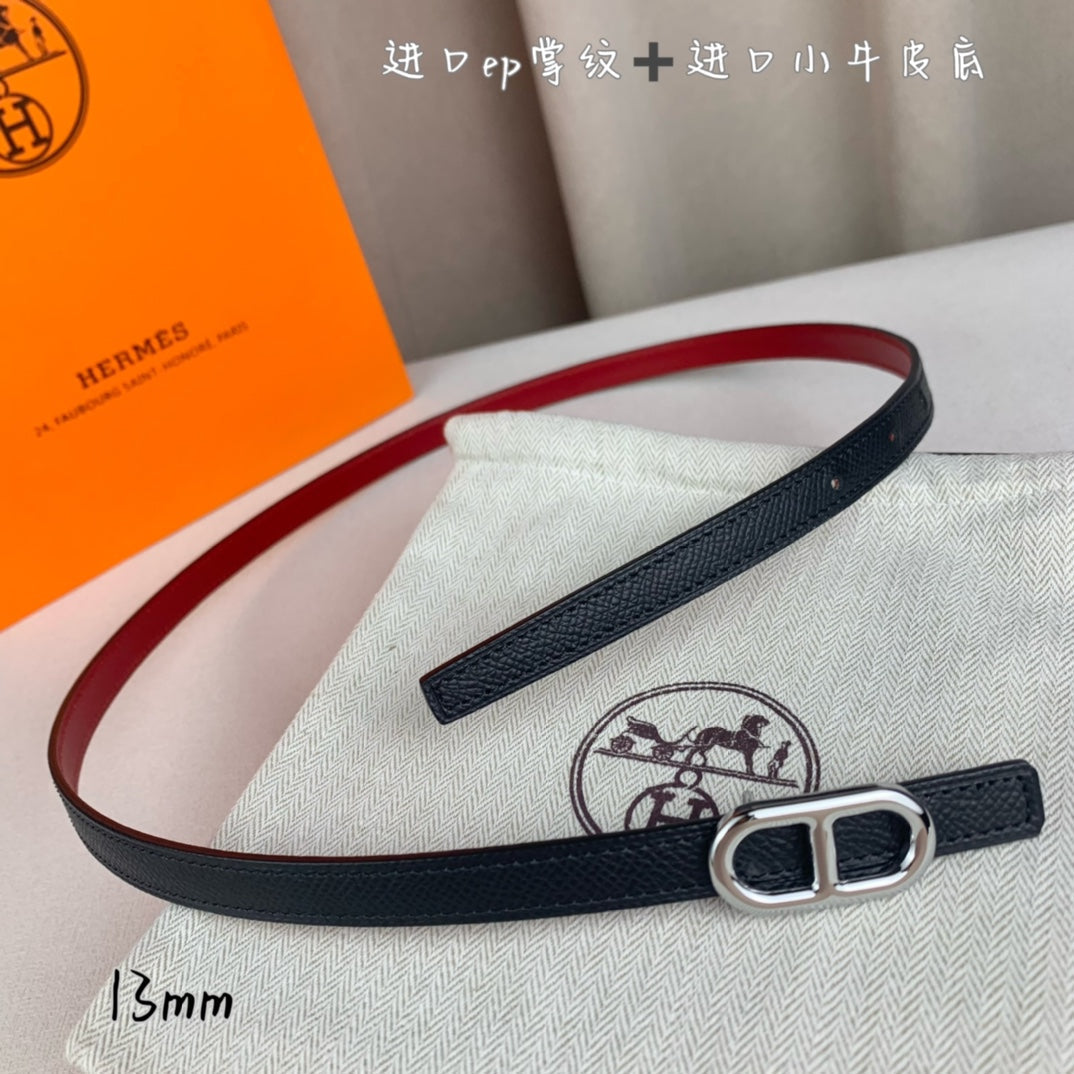 HERMES MAILLON H BELT BUCKLE & REVERSIBLE BLACK LEATHER STRAP 13 MM SILVER HARDWARE