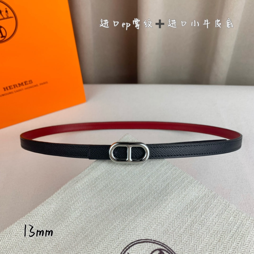 HERMES MAILLON H BELT BUCKLE & REVERSIBLE BLACK LEATHER STRAP 13 MM SILVER HARDWARE